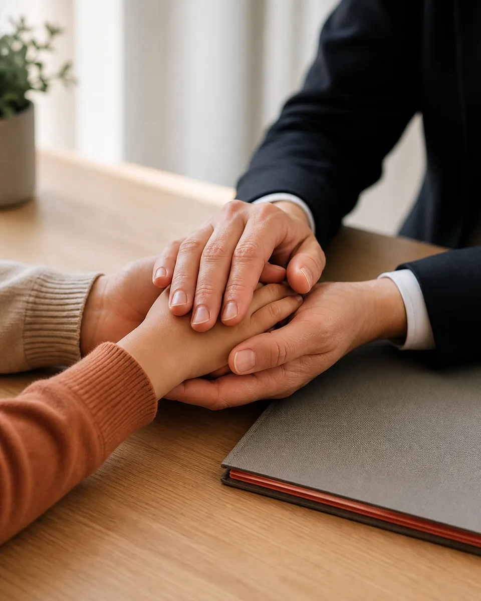 Mains protectrices accompagnant un mineur